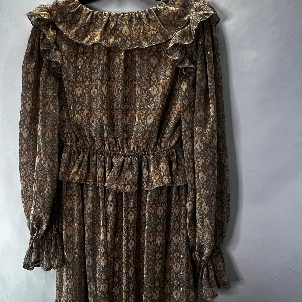 Moon River Cottegecore Ruffle Sleeve Maxi Dress Cinched Waist Neutral Size M - Picture 4 of 8